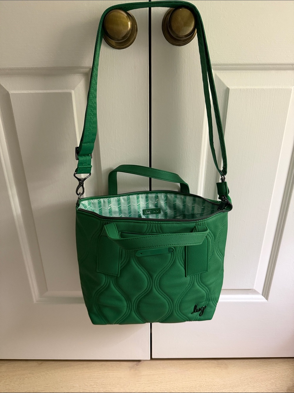 lug Green Quilted Shoulder Bag with Detachable Strap